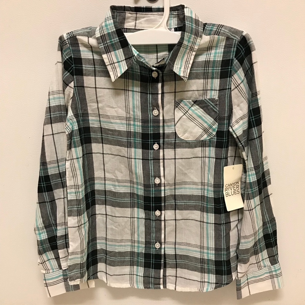 Canyon River Plaid Button Down Shirt Green White Flannel Casual Layering Fall